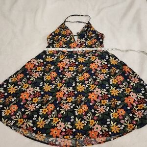 Shein Curve Black Floral Cami V Neck Dress Size XL